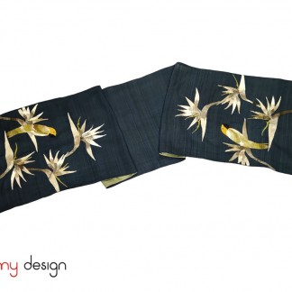  Raw silk scarf hand-embroidered with crane flower and parrot  40*200 cm